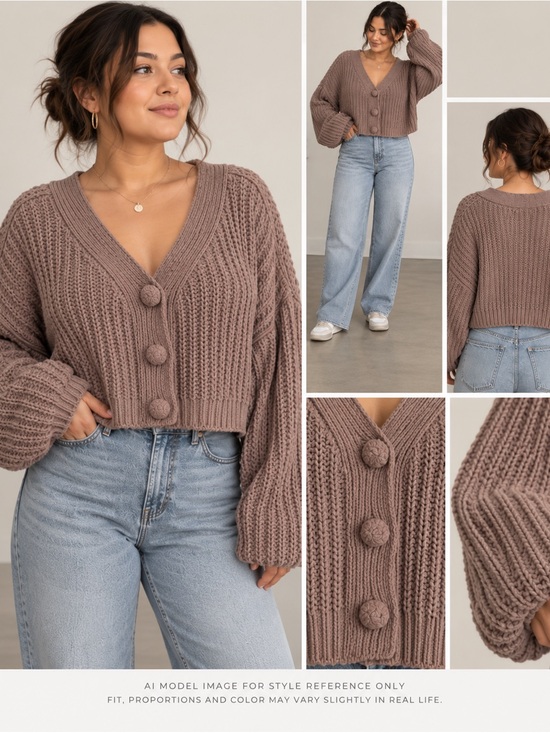 POL Sweaters - POL Chunky Chenille Knit Button Cardigan Taupe Brown Size Small